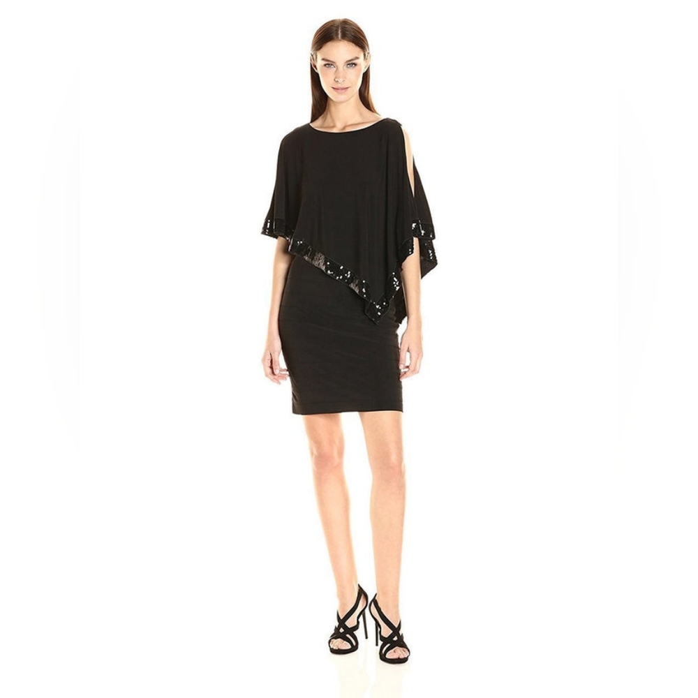 Adrianna Papell Boat Neck Cutout Sleeve Asymmetrical Jersey Dress(AP1D100418)
